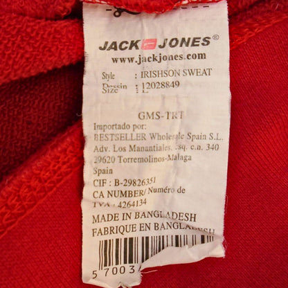 Llamativa sudadera con capucha Jack &amp; Jones para hombre en rojo, talla L - Usada, en buen estado