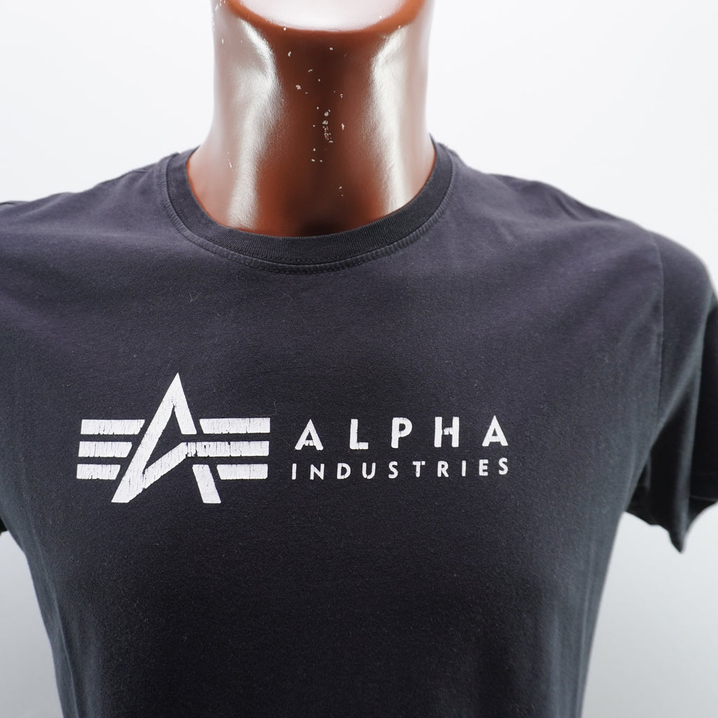 Camiseta de Manga Corta Alpha Industries para Hombre - Negra, M, Usada en Muy Buen Estado