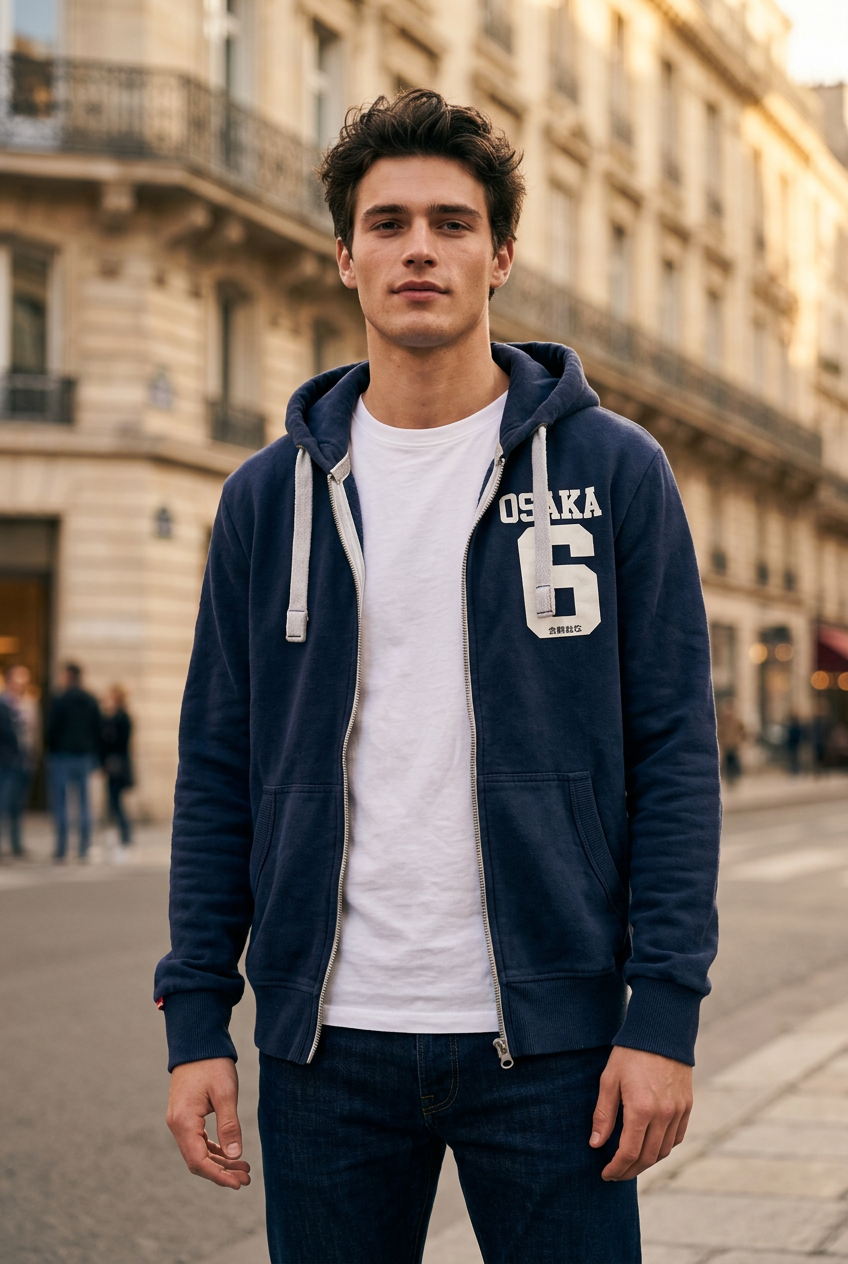 Sudadera con Capucha Superdry para Hombre Usada - Azul Marino, Mediano (M)