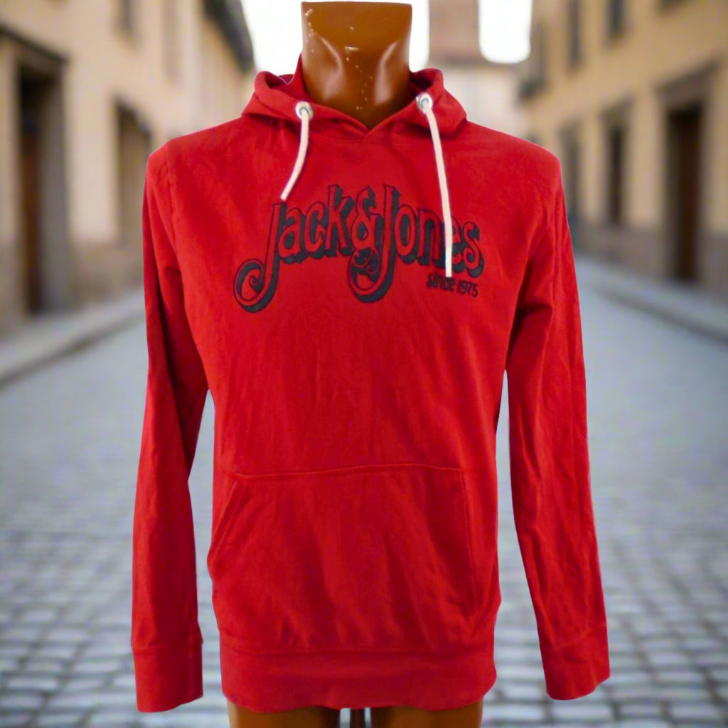 Eye-Catching Men's Jack & Jones Hoodie in Red, Size L - Used, Good Condition