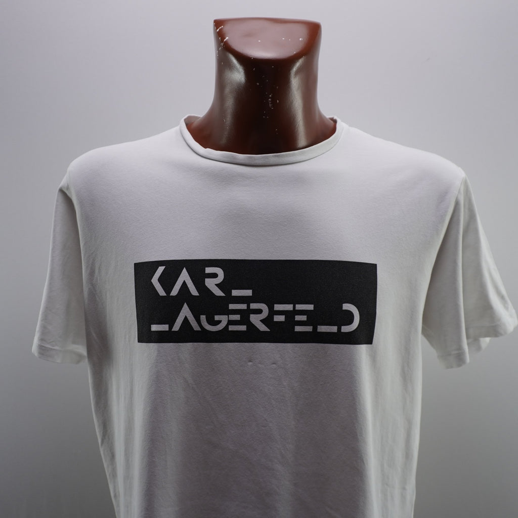Camiseta de Manga Corta Karl Lagerfeld para Hombre - Blanco, XXL, Usada en Muy Buen Estado