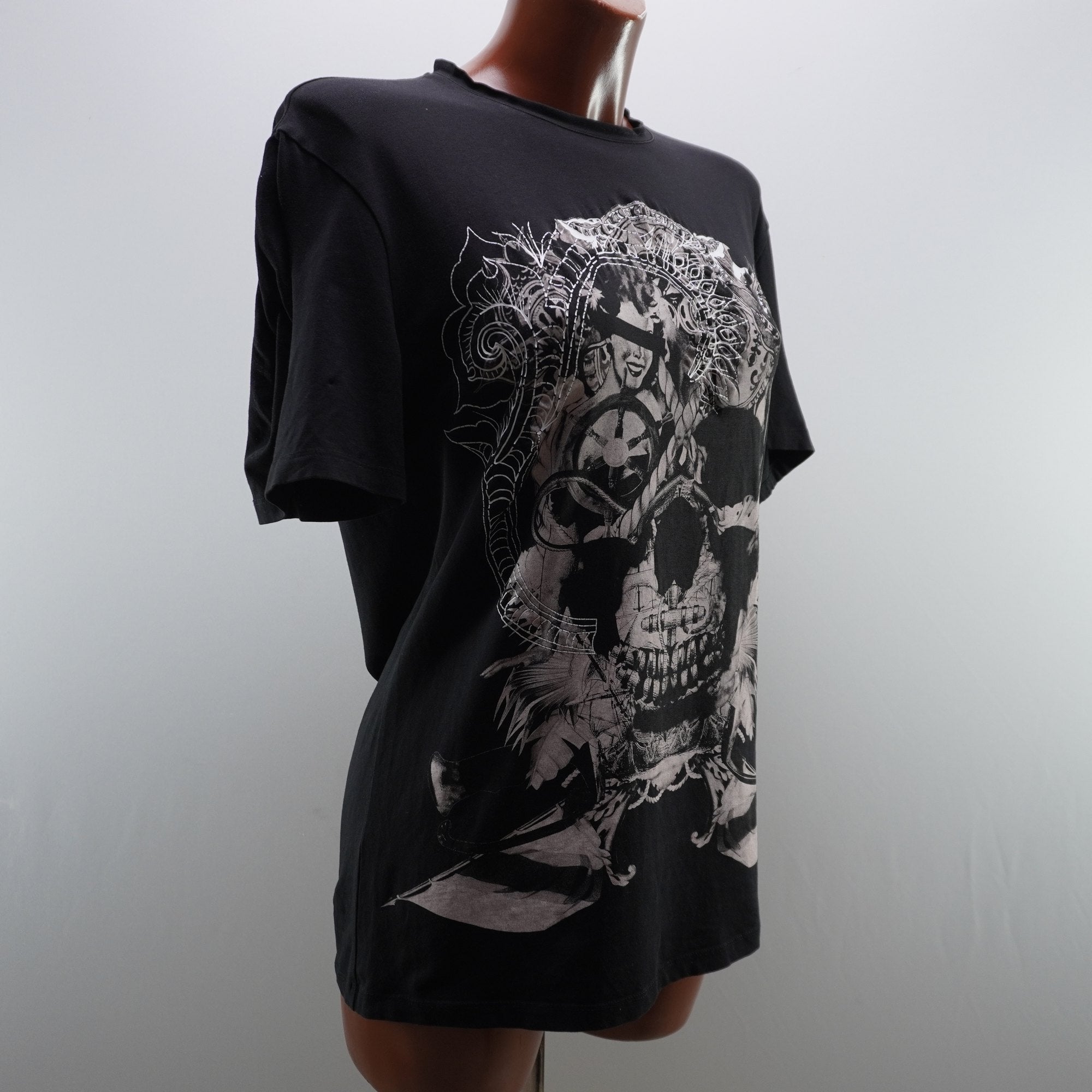 Camiseta de Manga Corta Roberto Cavalli para Mujer - Negro, L, Usada en Muy Buen Estado