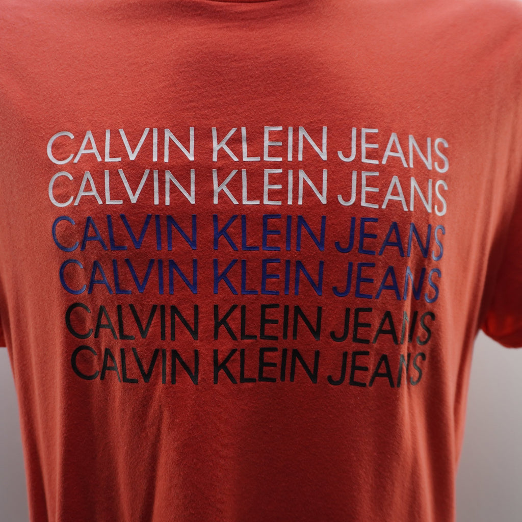 Camiseta de Manga Corta Calvin Klein para Hombre - Naranja, L, Usada en Muy Buen Estado
