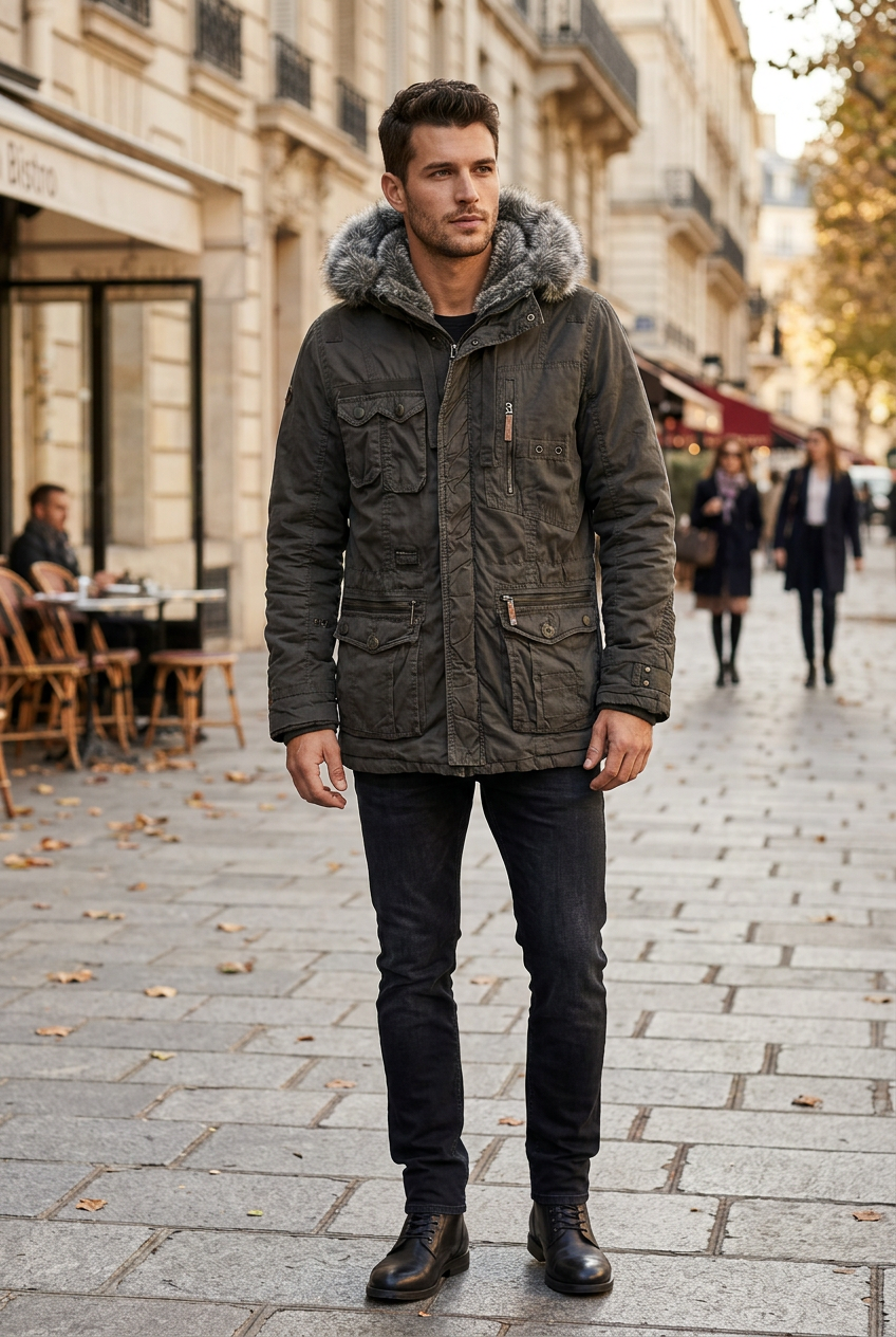 Parka Khujo para Hombre Usada - Gris, XXL