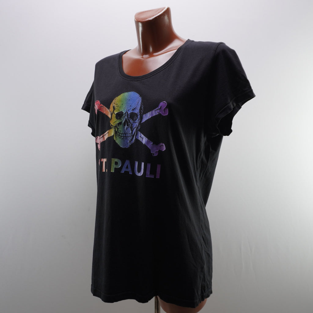Camiseta de Manga Corta St. Pauli para Mujer - Negra, XL, Usada en Muy Buen Estado