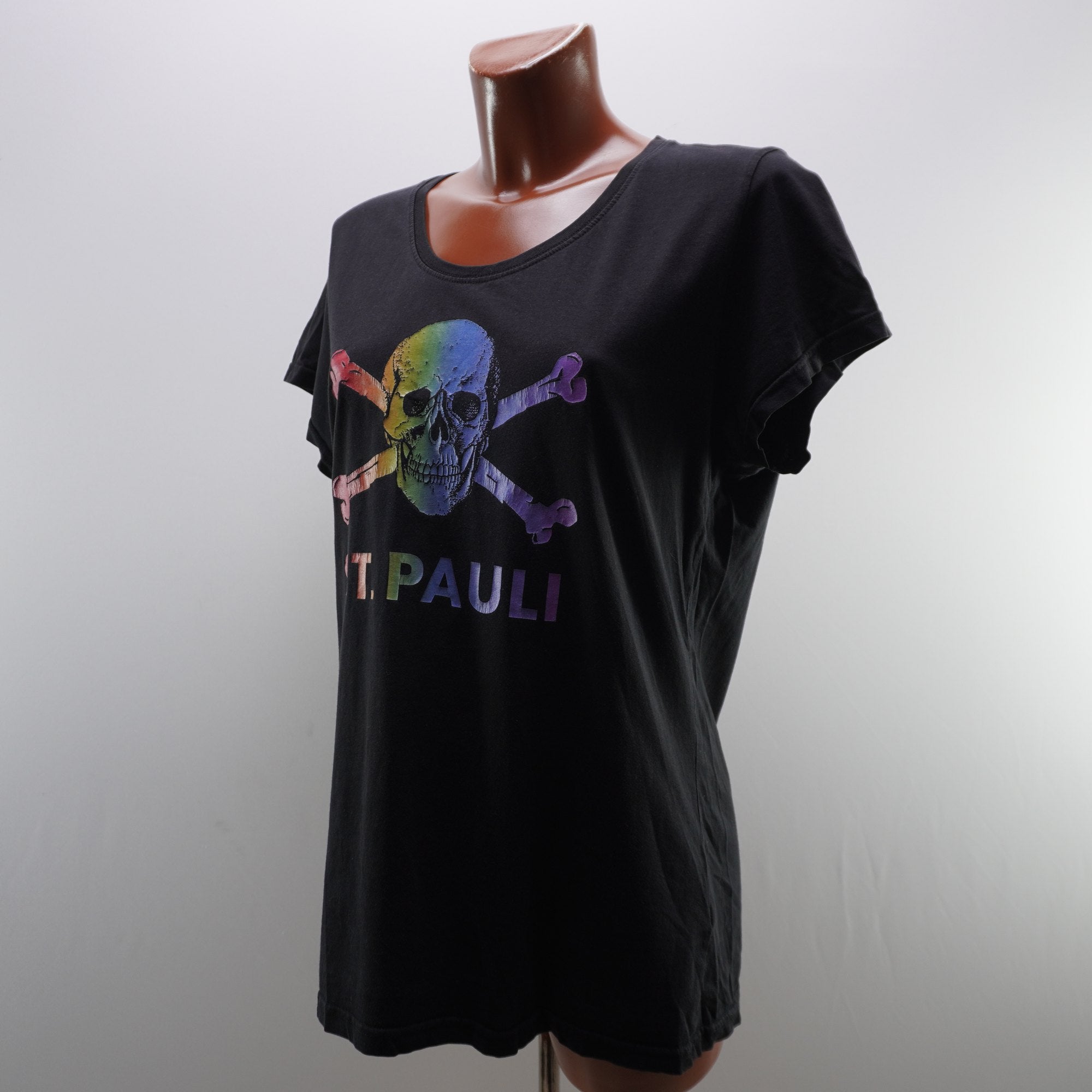 Camiseta de Manga Corta St. Pauli para Mujer - Negra, XL, Usada en Muy Buen Estado
