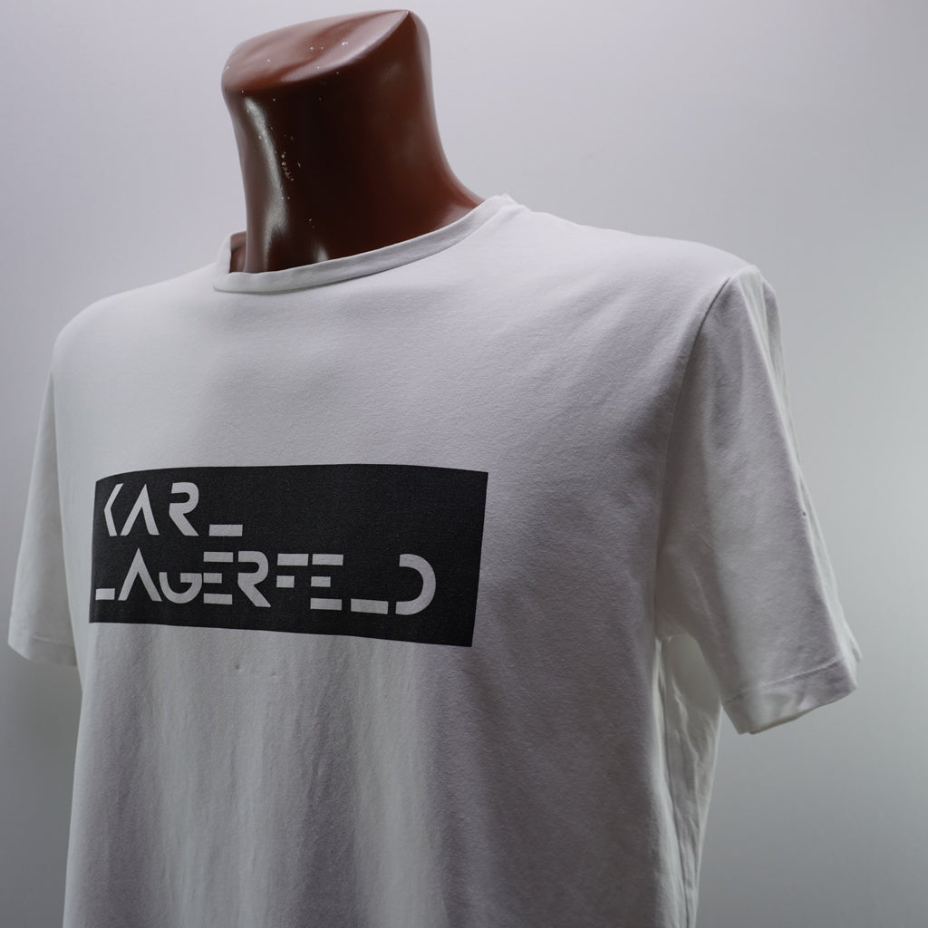 Camiseta de Manga Corta Karl Lagerfeld para Hombre - Blanco, XXL, Usada en Muy Buen Estado