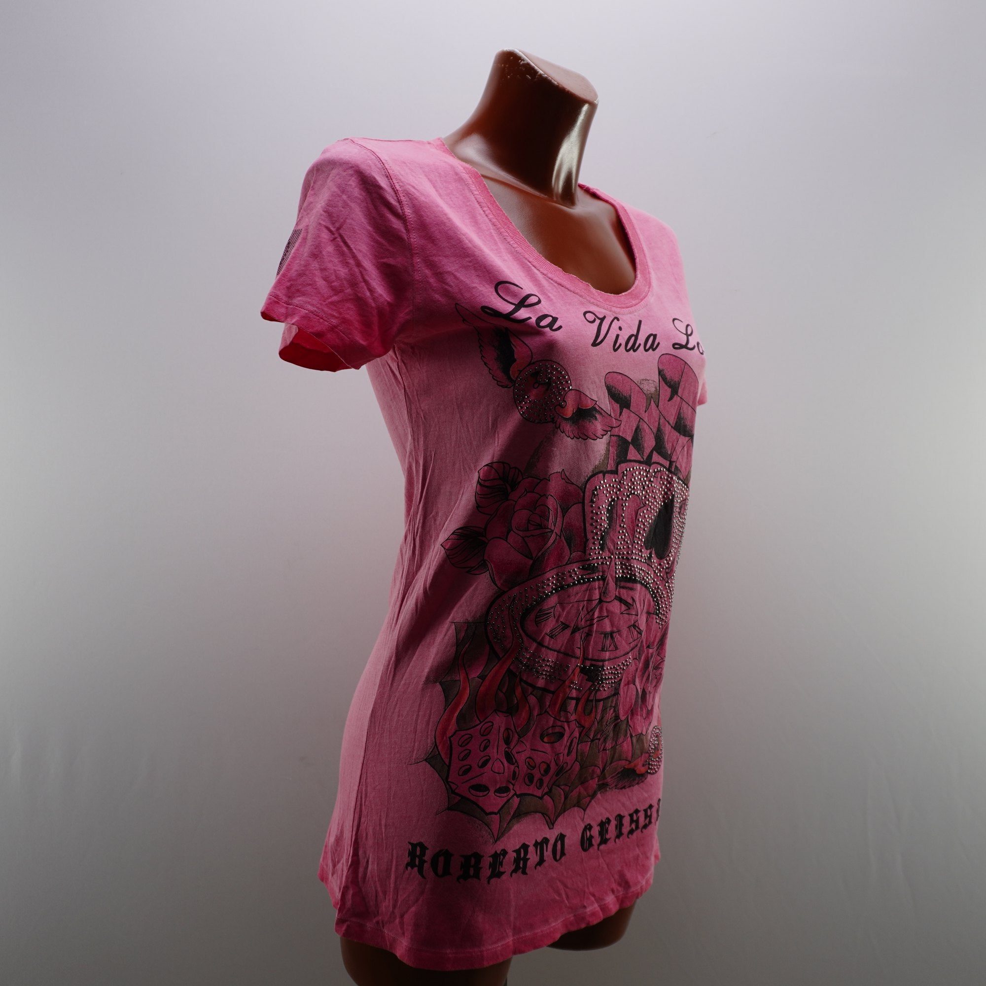 Camiseta de Manga Corta Roberto Geissine para Mujer - Rosa, XL - Usada en Muy Buen Estado