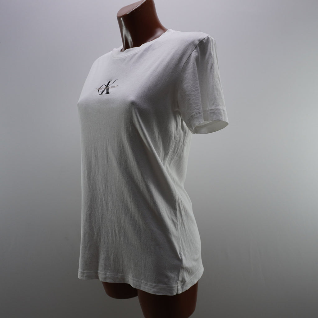 Camiseta de Manga Corta Calvin Klein para Mujer - Blanco, L, Usada en Muy Buen Estado