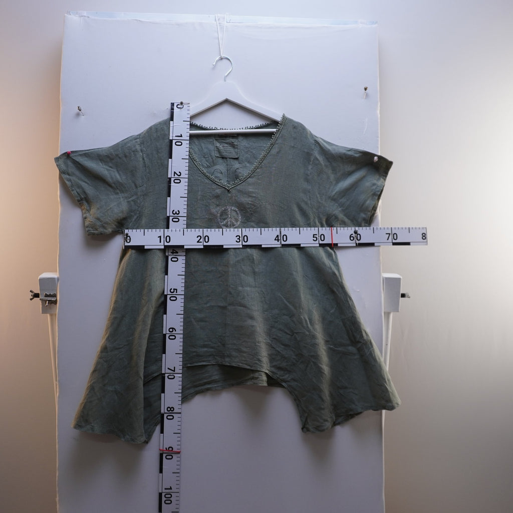 Camiseta de Manga Corta Linen Collection para Mujer Usada - Verde, XL
