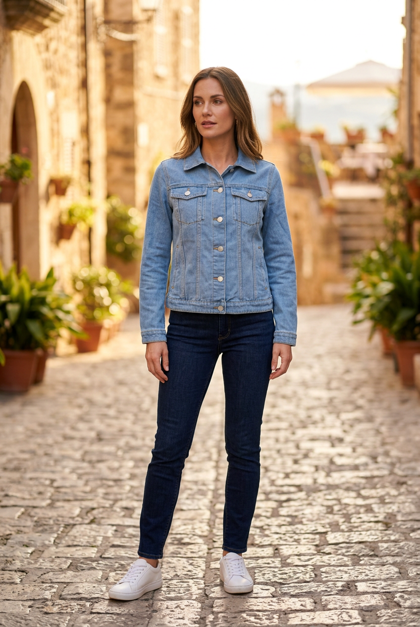 Veste en jean femme style italien d'occasion - Bleu, M