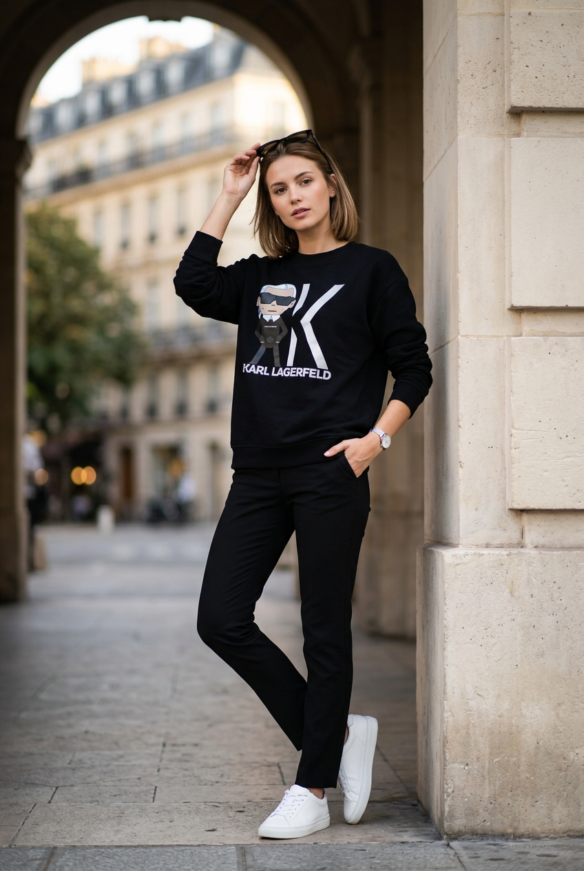 Sudadera con Capucha Karl Lagerfeld para Mujer - Negra, XL (Usada en Muy Buen Estado)