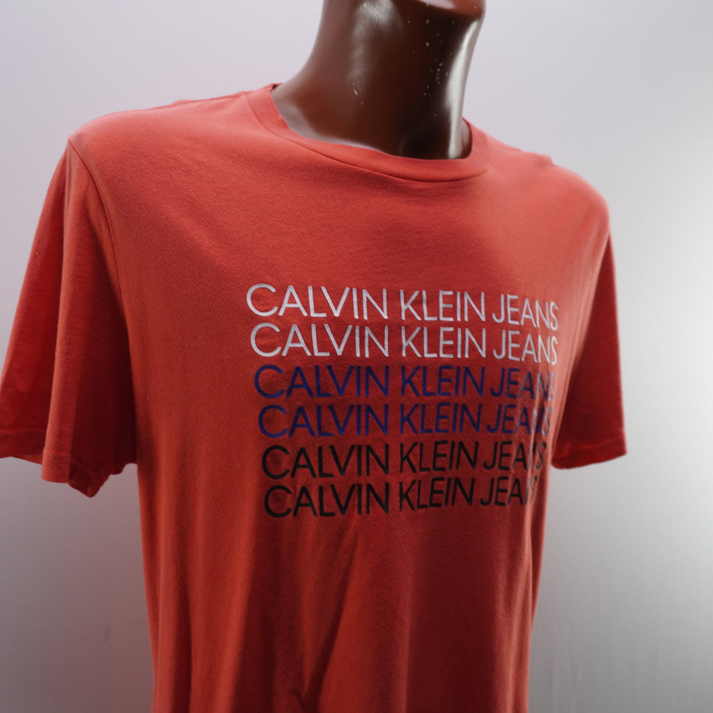 Camiseta de Manga Corta Calvin Klein para Hombre - Naranja, L, Usada en Muy Buen Estado