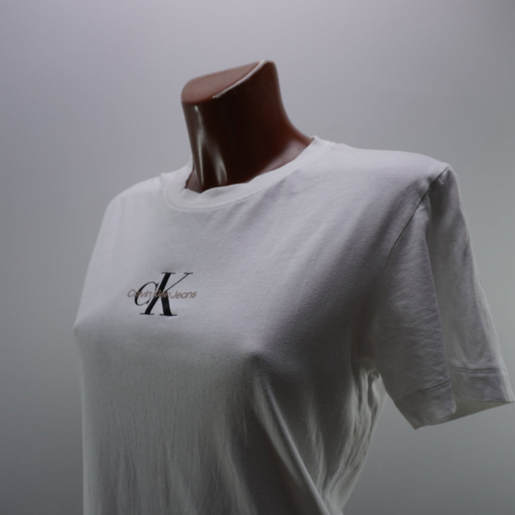 Camiseta de Manga Corta Calvin Klein para Mujer - Blanco, L, Usada en Muy Buen Estado