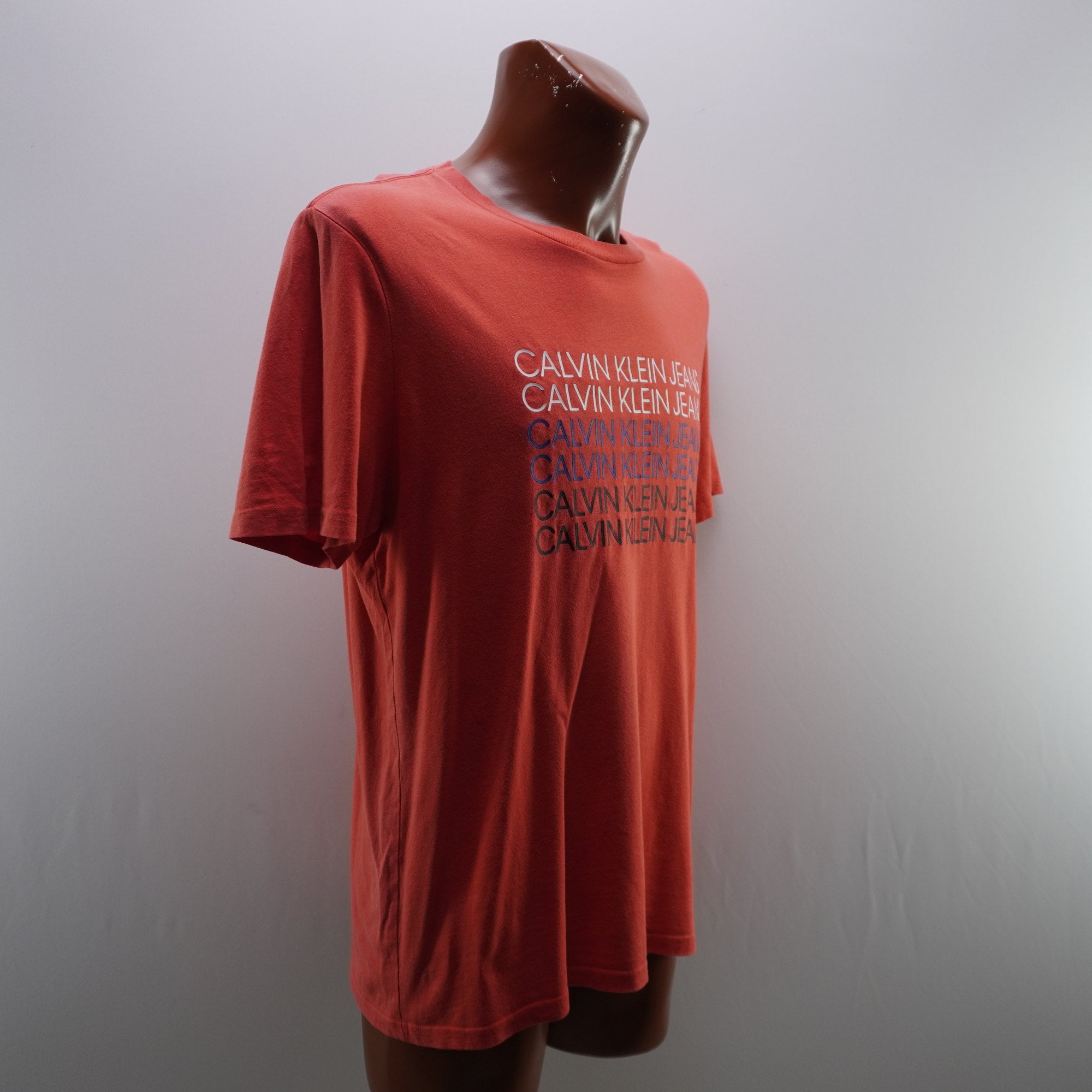 Camiseta de Manga Corta Calvin Klein para Hombre - Naranja, L, Usada en Muy Buen Estado
