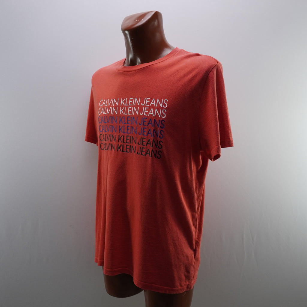 Camiseta de Manga Corta Calvin Klein para Hombre - Naranja, L, Usada en Muy Buen Estado