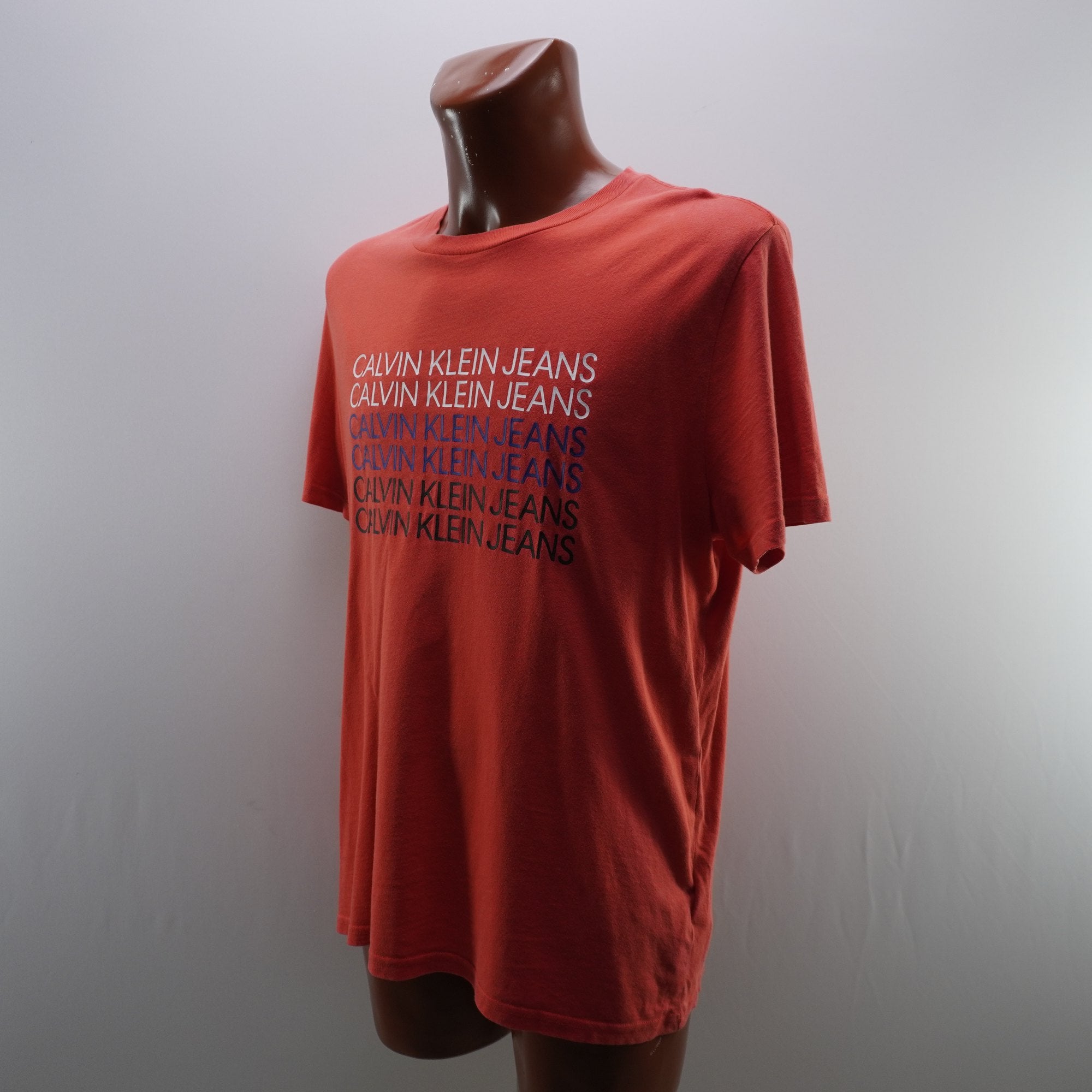Camiseta de Manga Corta Calvin Klein para Hombre - Naranja, L, Usada en Muy Buen Estado