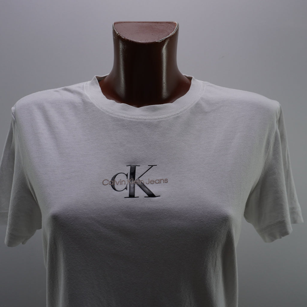 Camiseta de Manga Corta Calvin Klein para Mujer - Blanco, L, Usada en Muy Buen Estado