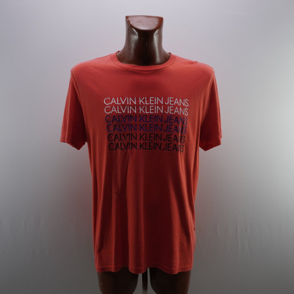 Camiseta de Manga Corta Calvin Klein para Hombre - Naranja, L, Usada en Muy Buen Estado