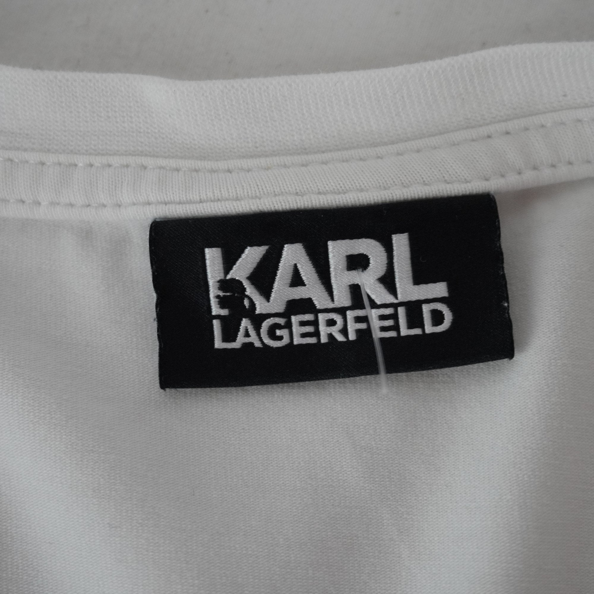 Camiseta de Manga Corta Karl Lagerfeld para Hombre - Blanco, XXL, Usada en Muy Buen Estado
