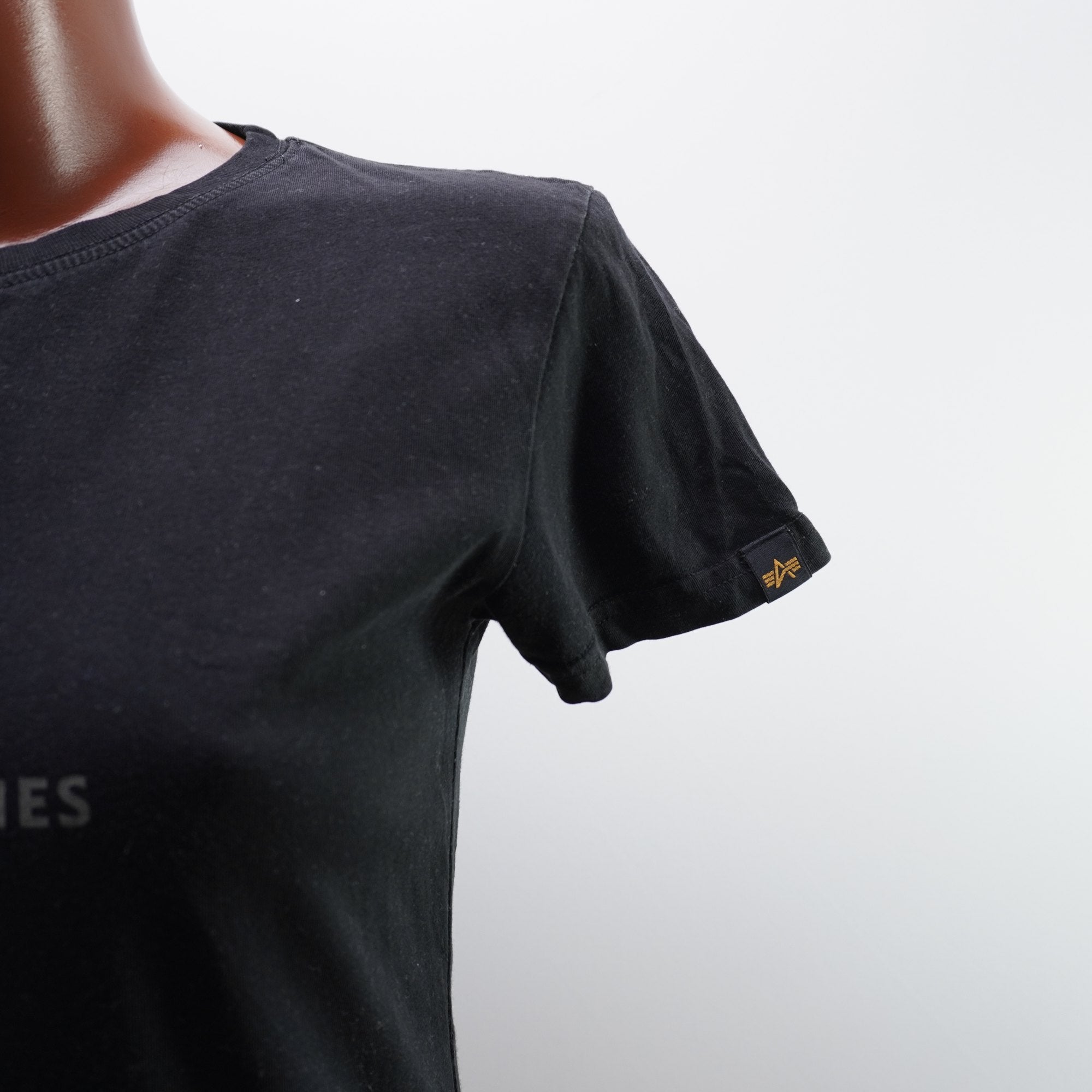Camiseta de Manga Corta Alpha Industries para Mujer - Negra, S, Usada en Muy Buen Estado