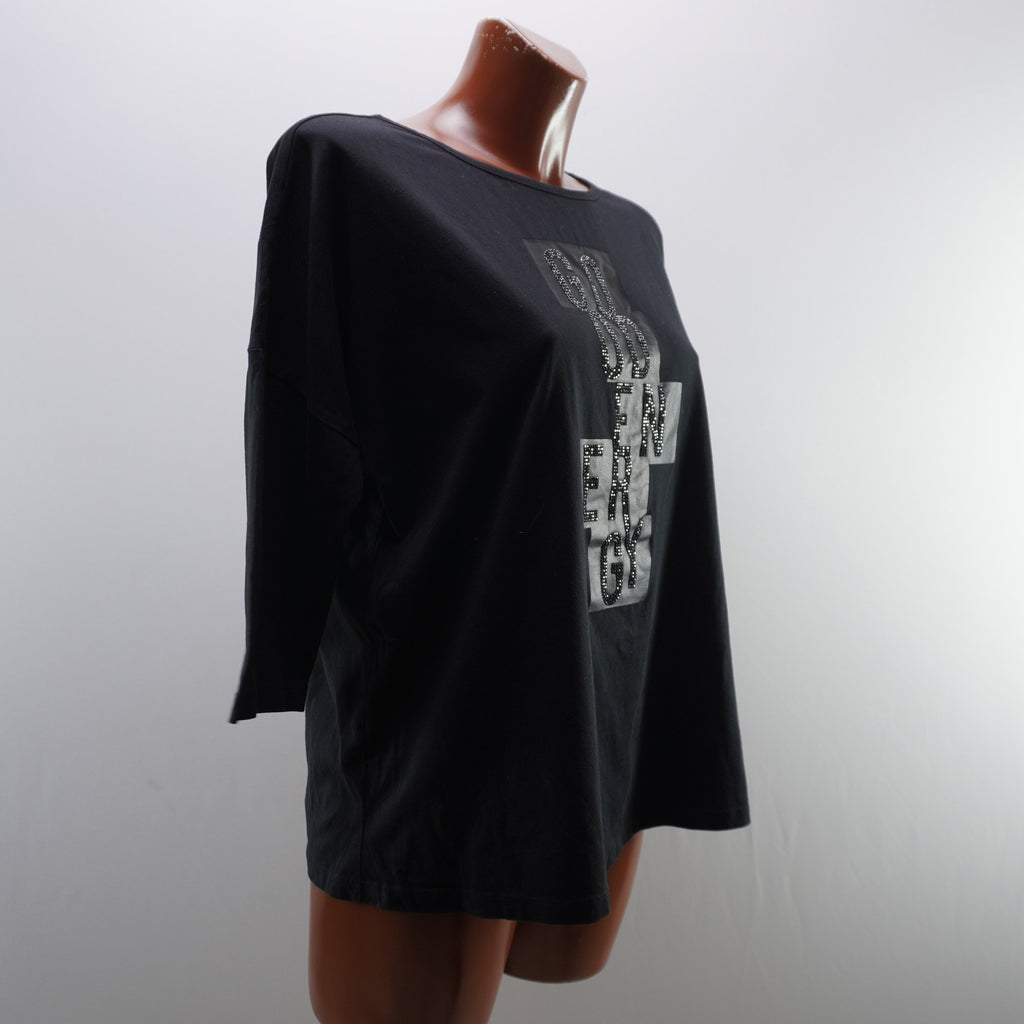 Camiseta de Manga Corta Cartoon para Mujer - Negra, XL - Usada en Muy Buen Estado