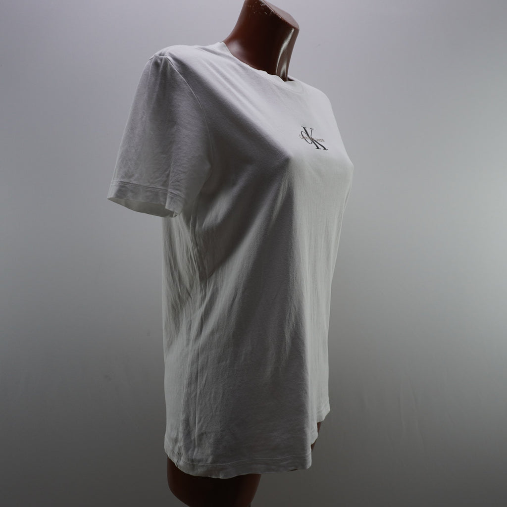 Camiseta de Manga Corta Calvin Klein para Mujer - Blanco, L, Usada en Muy Buen Estado