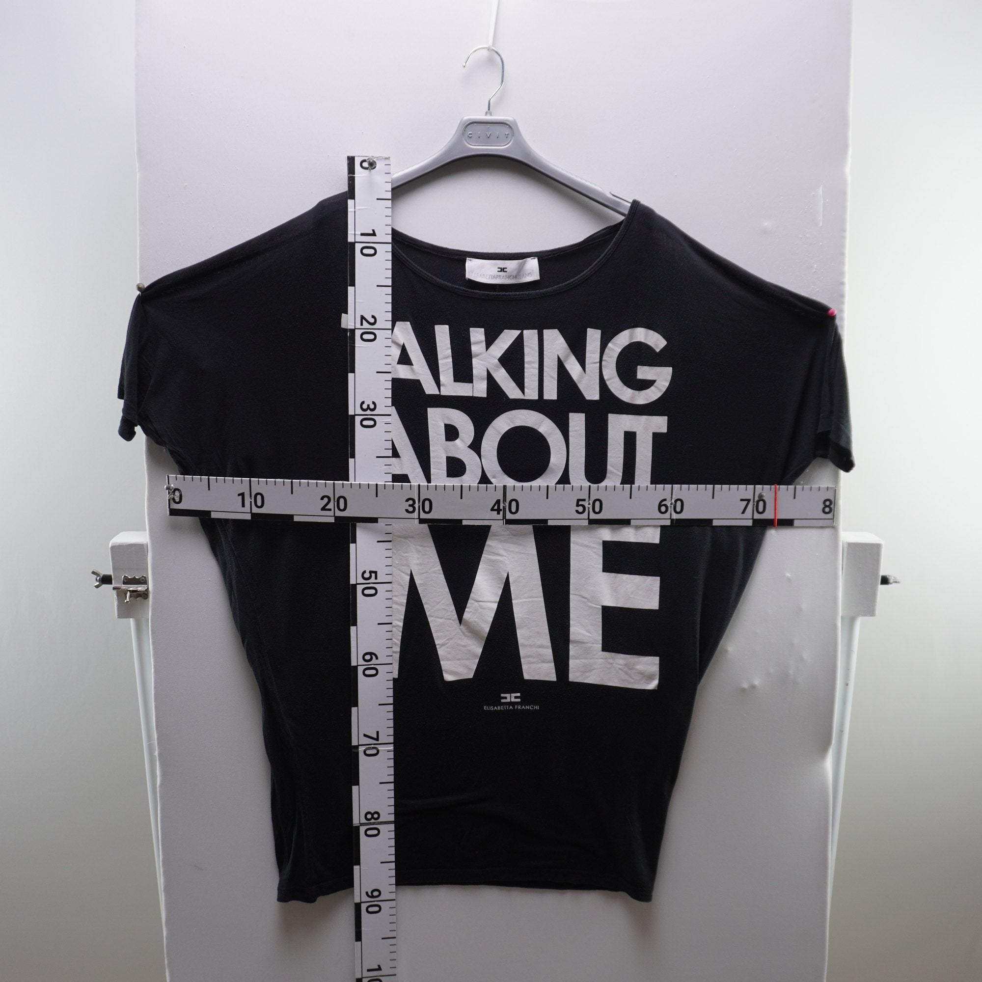 Camiseta de Manga Corta Elisabetta Franchi para Mujer - Negro, XL, Usada en Muy Buen Estado