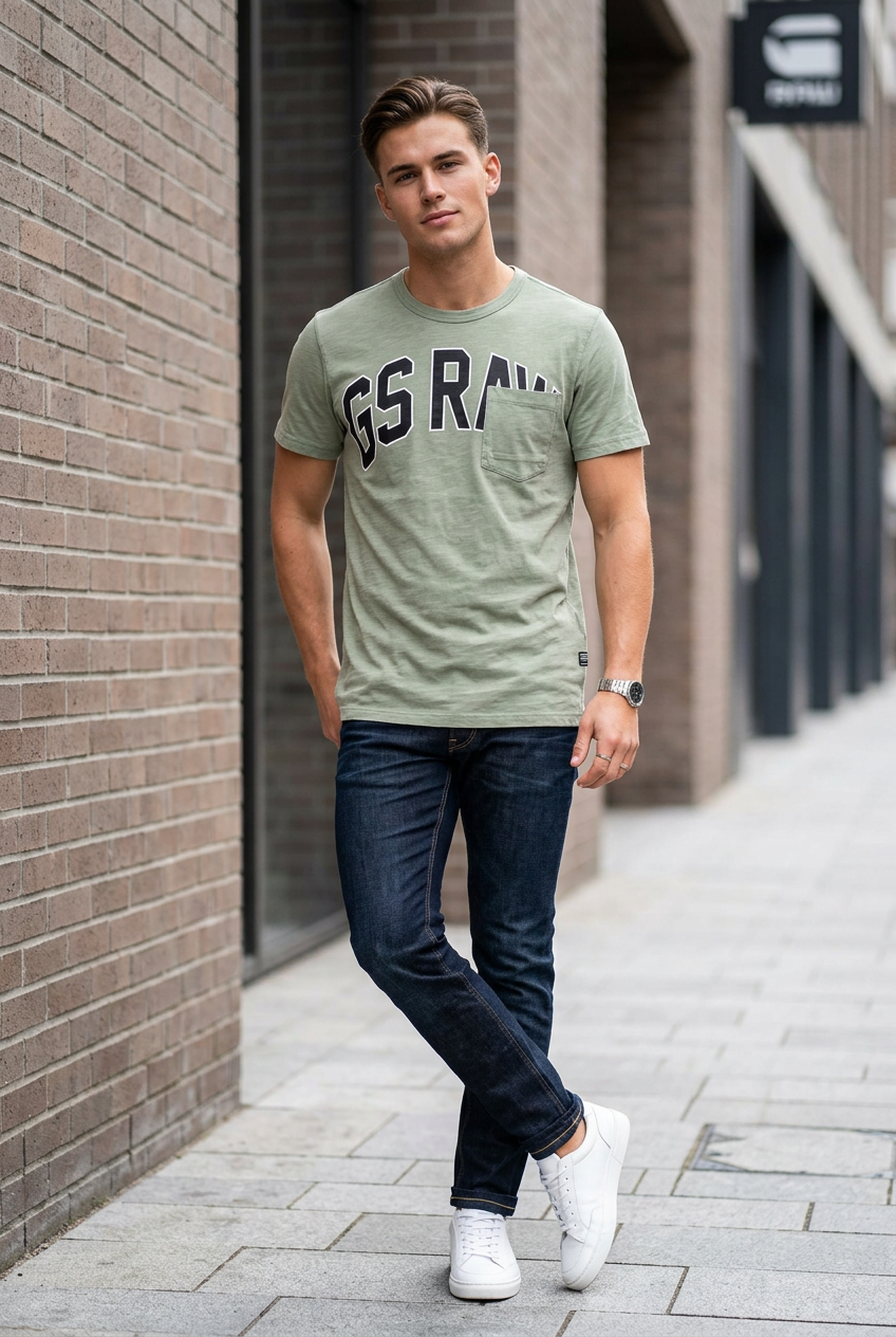 G-Star men's t-shirt, green, size L — second-hand