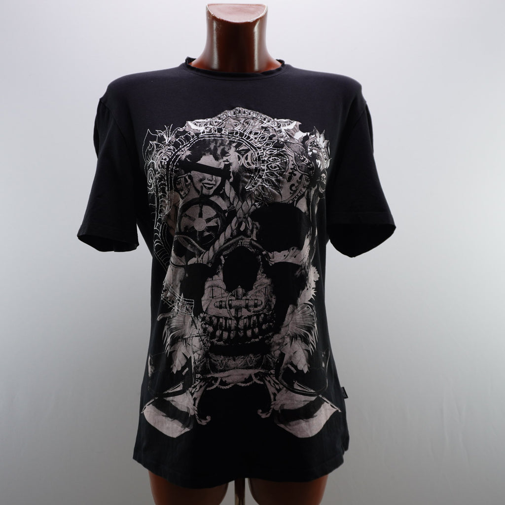 Camiseta de Manga Corta Roberto Cavalli para Mujer - Negro, L, Usada en Muy Buen Estado