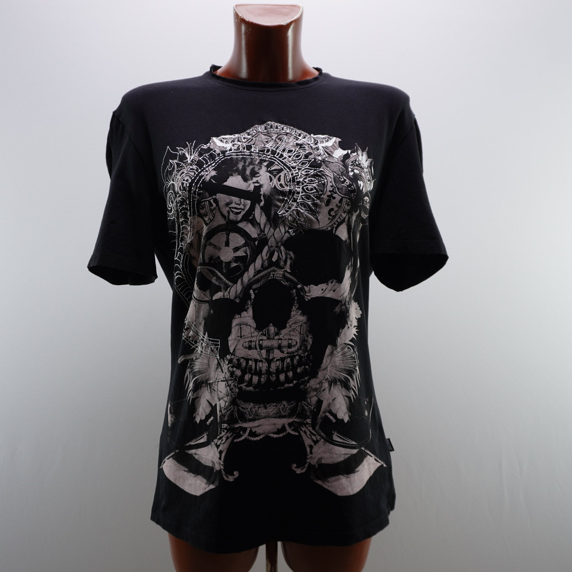 Camiseta de Manga Corta Roberto Cavalli para Mujer - Negro, L, Usada en Muy Buen Estado