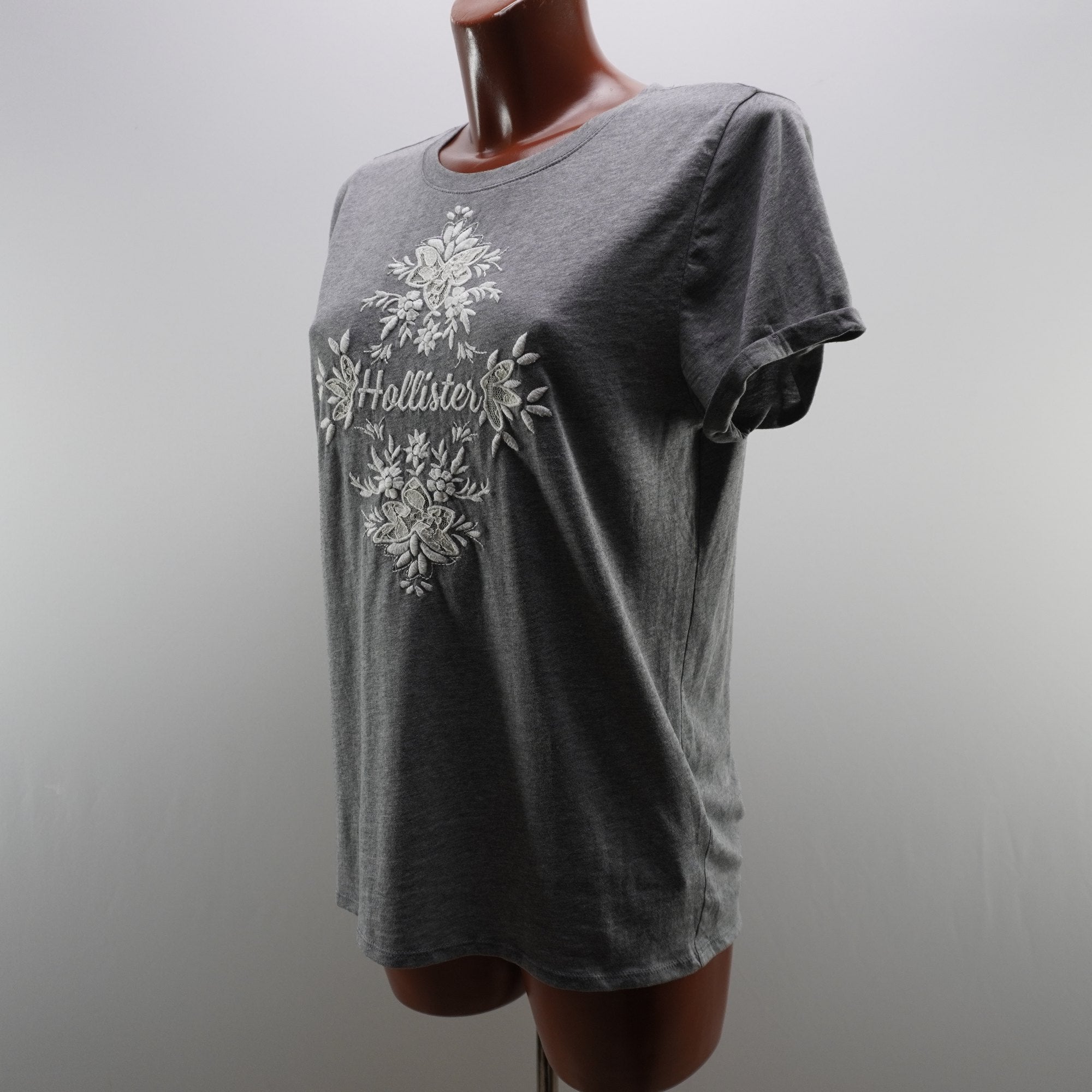 Camiseta de Manga Corta Hollister para Mujer Usada - Gris, XL