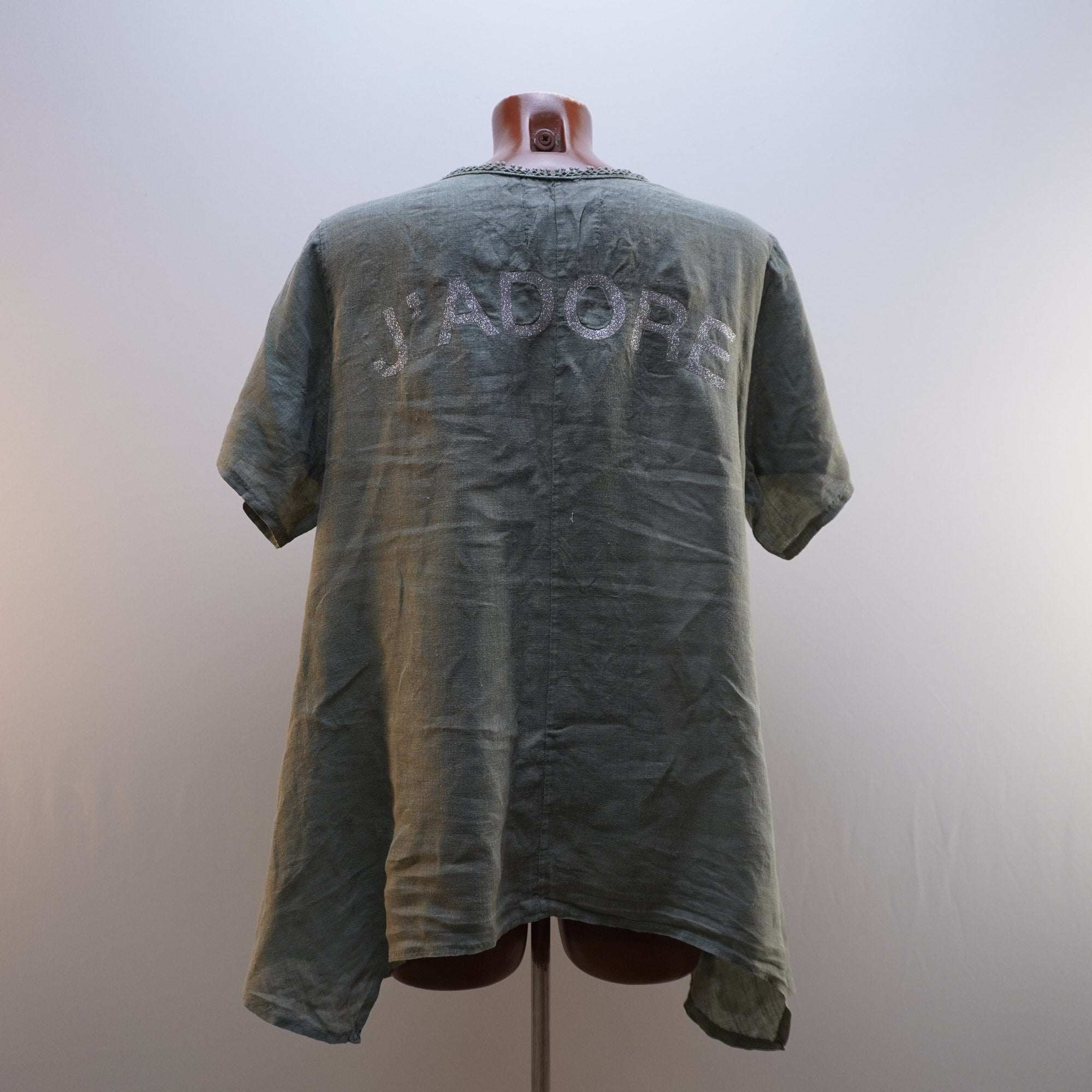 Camiseta de Manga Corta Linen Collection para Mujer Usada - Verde, XL