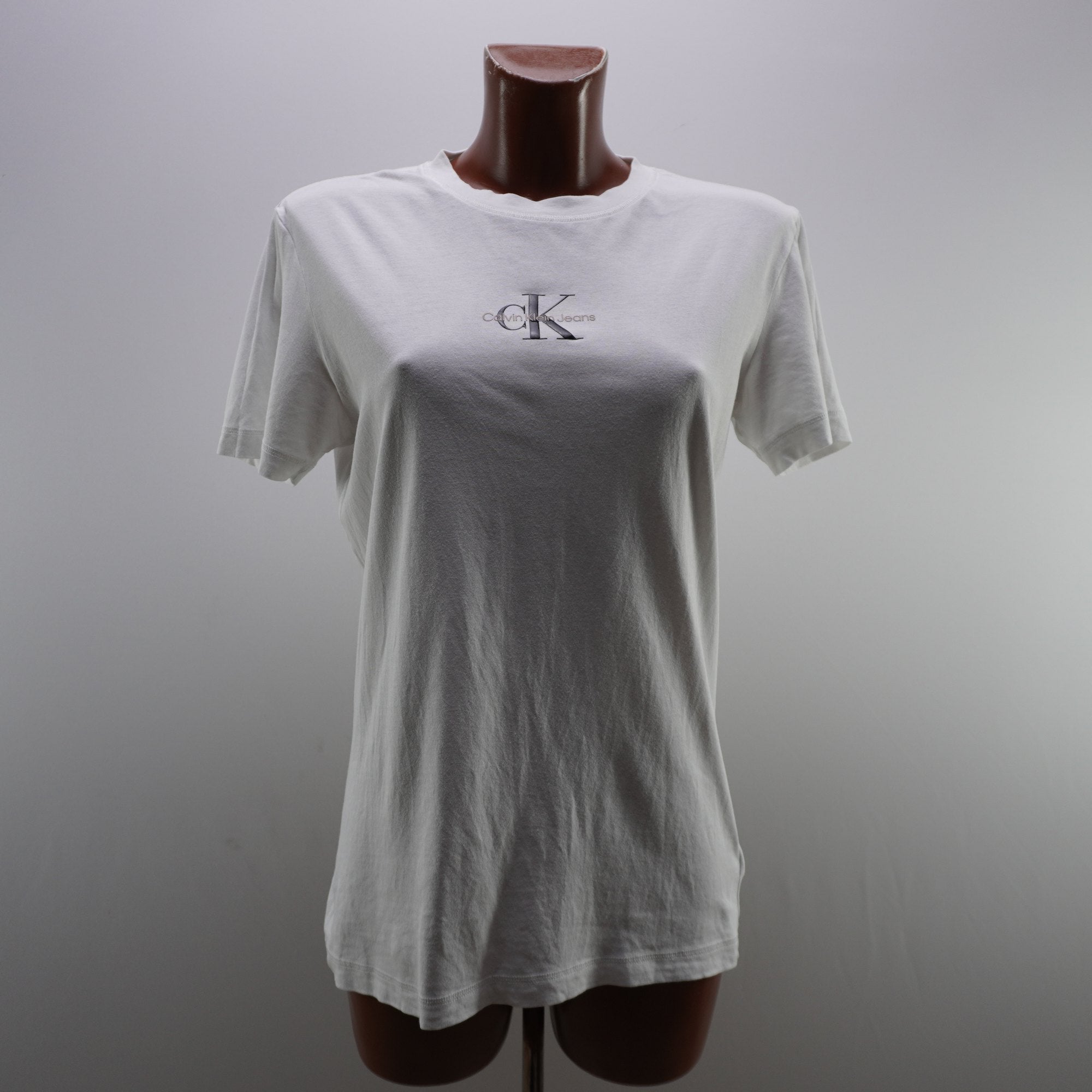Camiseta de Manga Corta Calvin Klein para Mujer - Blanco, L, Usada en Muy Buen Estado