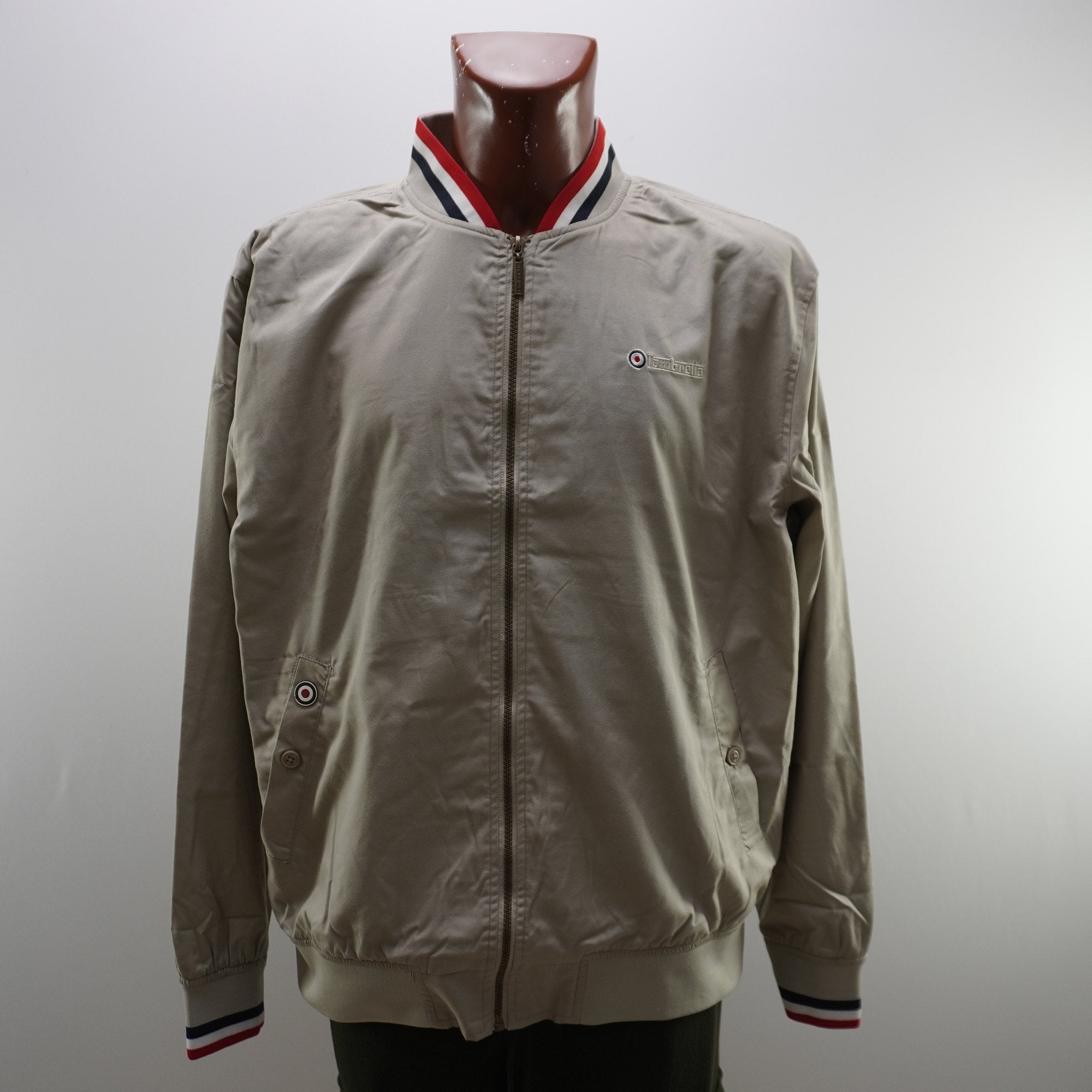 Chaqueta Bomber Lambretta para Hombre Usada - Beige y Rojo, XXL