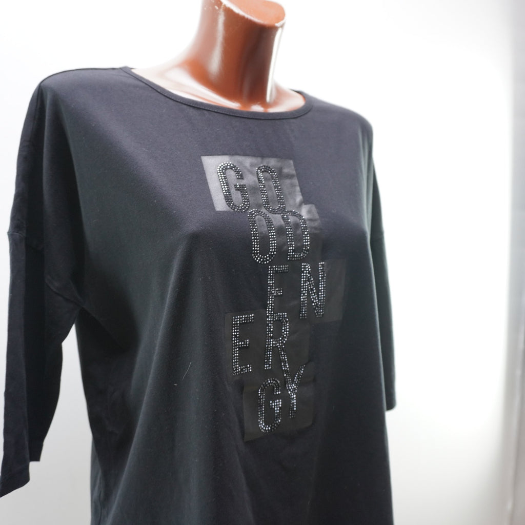 Camiseta de Manga Corta Cartoon para Mujer - Negra, XL - Usada en Muy Buen Estado