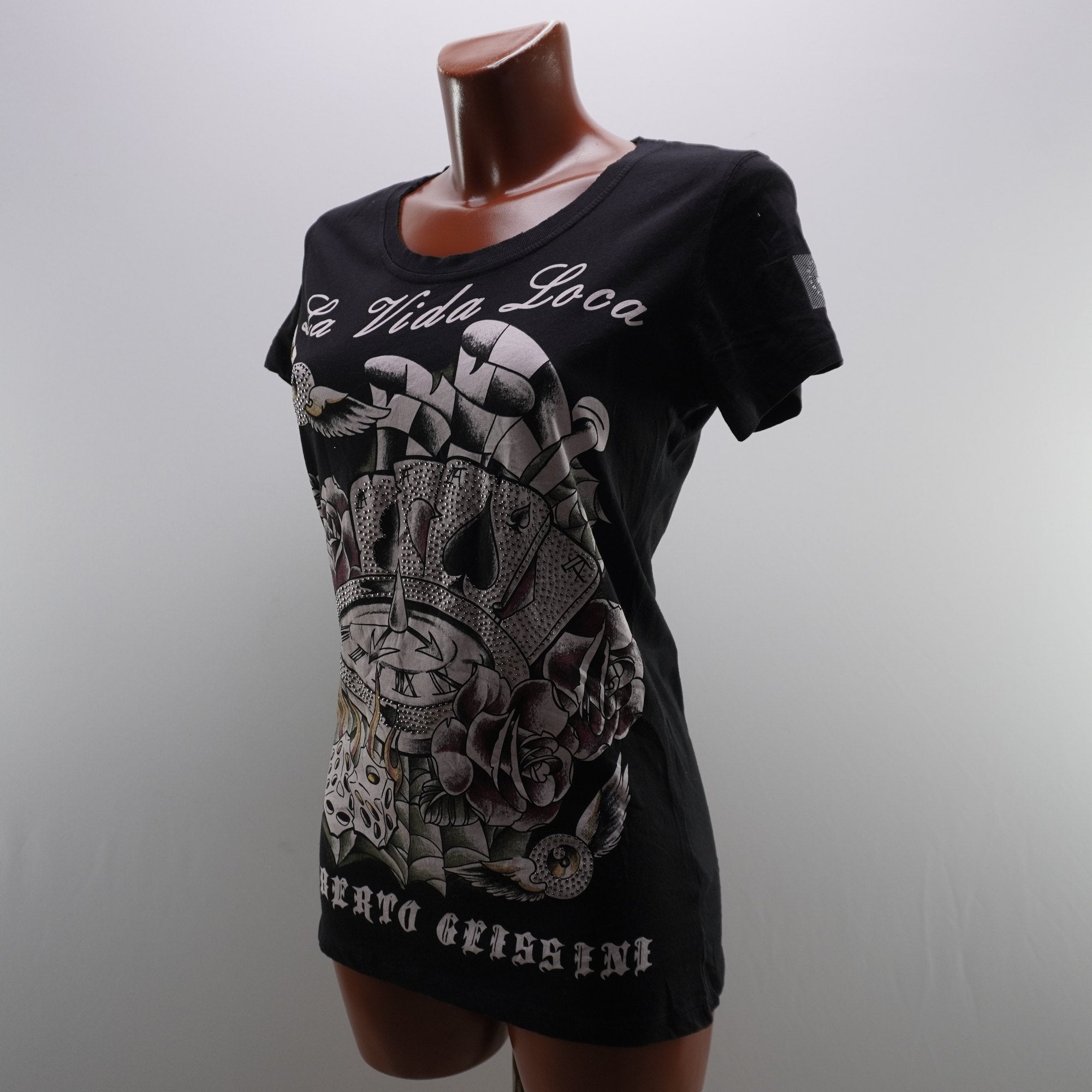 Camiseta de Manga Corta Roberto Geissine para Mujer - Negro, XL, Usada en Muy Buen Estado