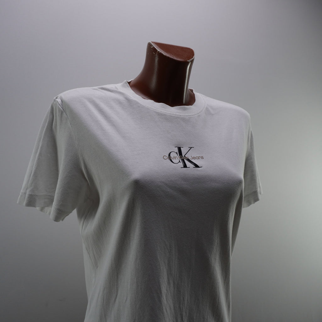 Camiseta de Manga Corta Calvin Klein para Mujer - Blanco, L, Usada en Muy Buen Estado