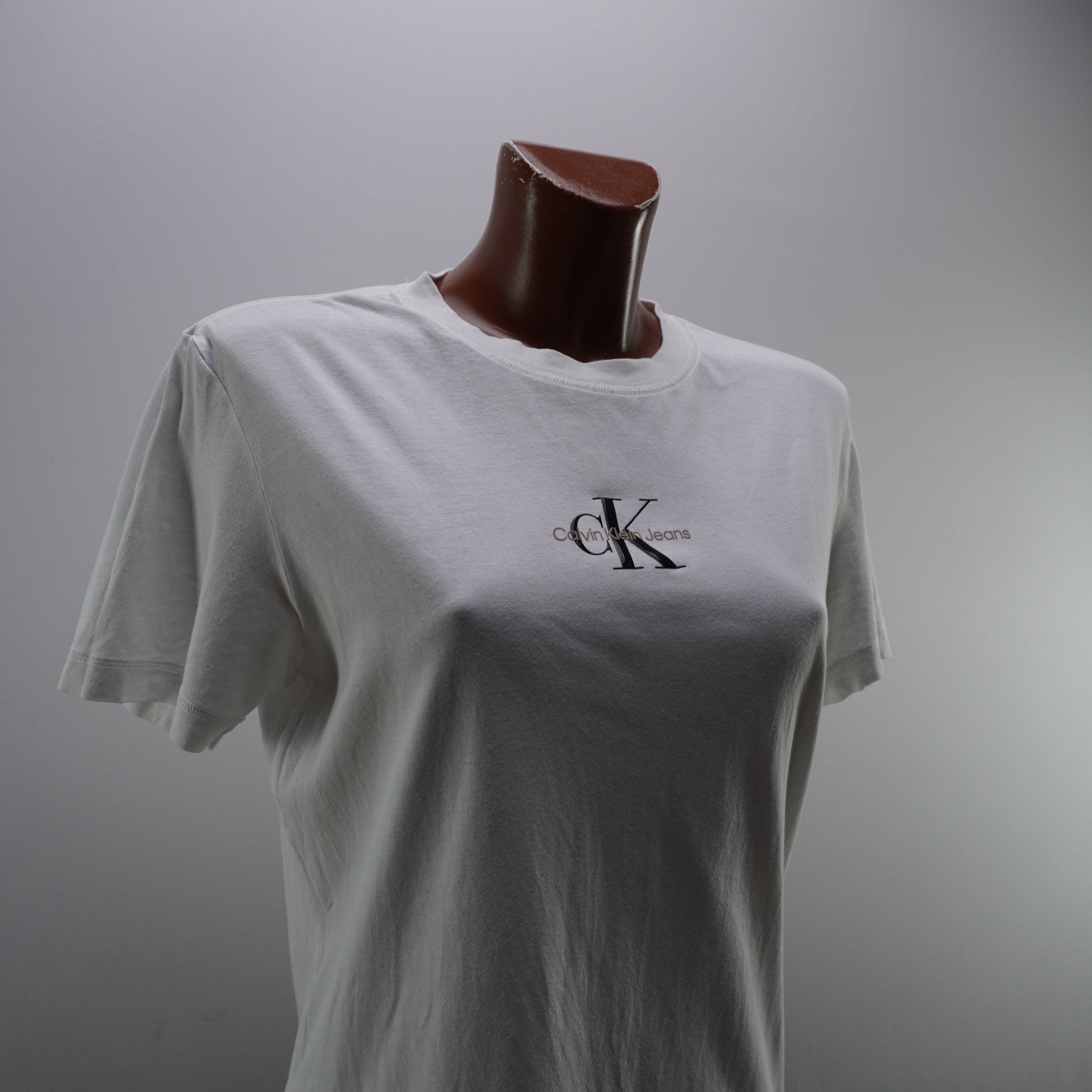 Camiseta de Manga Corta Calvin Klein para Mujer - Blanco, L, Usada en Muy Buen Estado