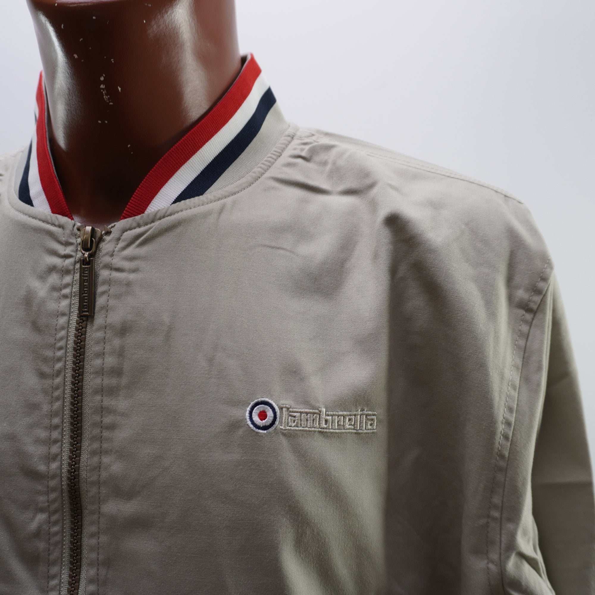 Chaqueta Bomber Lambretta para Hombre Usada - Beige y Rojo, XXL