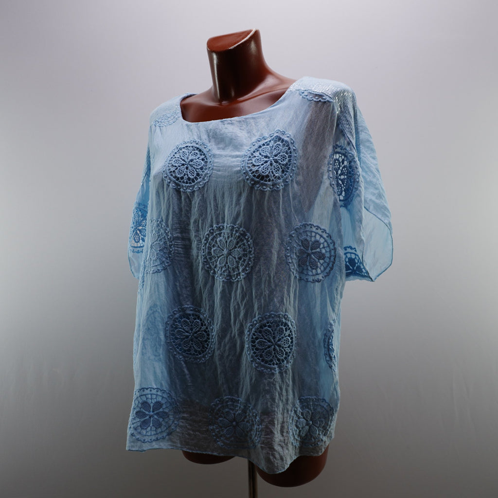Camiseta de Manga Corta Italian Style para Mujeres - Azul, XL, Usada en Muy Buen Estado
