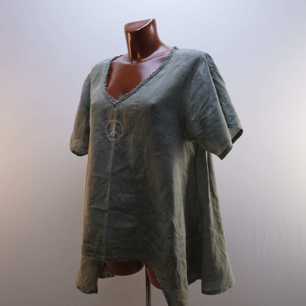 Camiseta de Manga Corta Linen Collection para Mujer Usada - Verde, XL