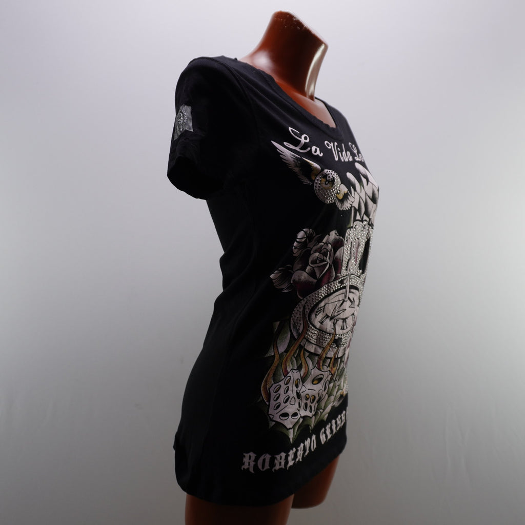 Camiseta de Manga Corta Roberto Geissine para Mujer - Negro, XL, Usada en Muy Buen Estado