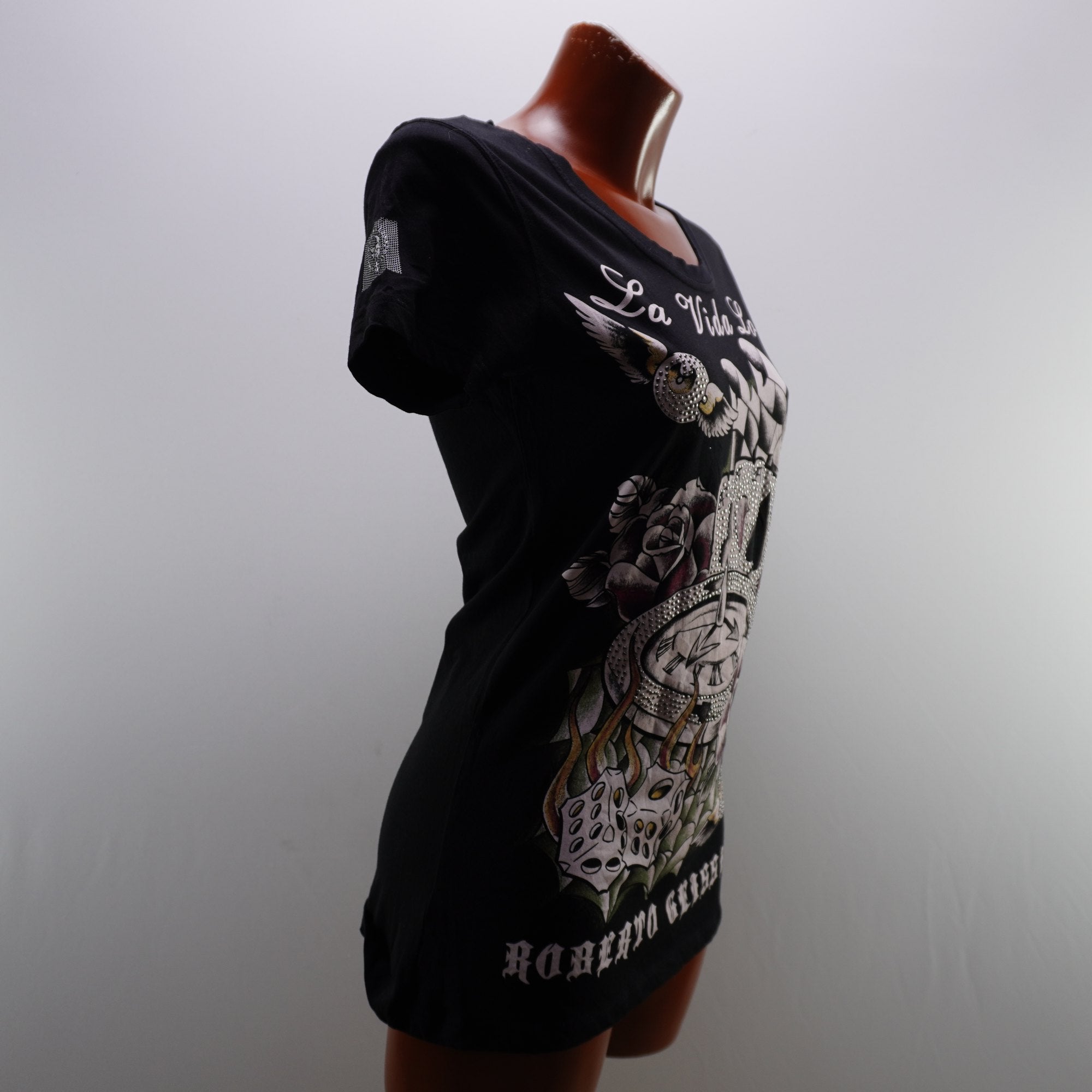 Camiseta de Manga Corta Roberto Geissine para Mujer - Negro, XL, Usada en Muy Buen Estado