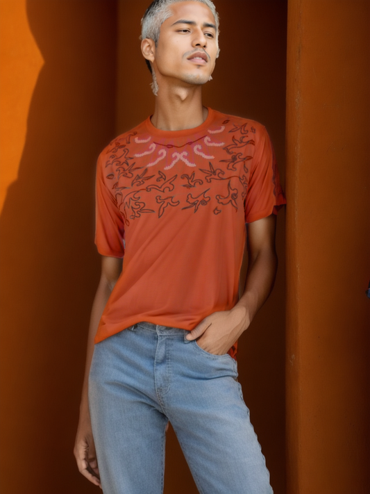T-shirt homme Versace Jeans Vintage. Couleur orange. Taille : M. État : Occasion. (Bonne condition). |