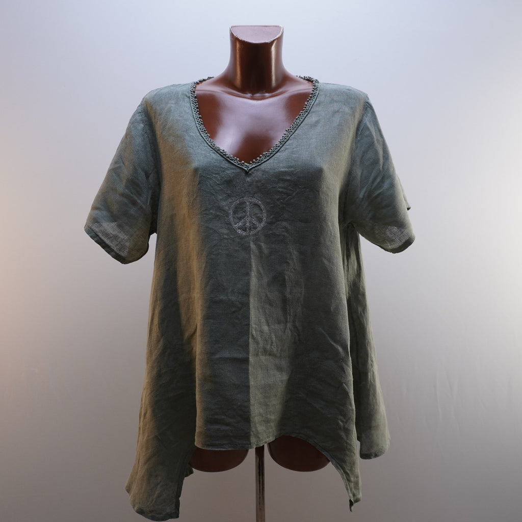 Camiseta de Manga Corta Linen Collection para Mujer Usada - Verde, XL