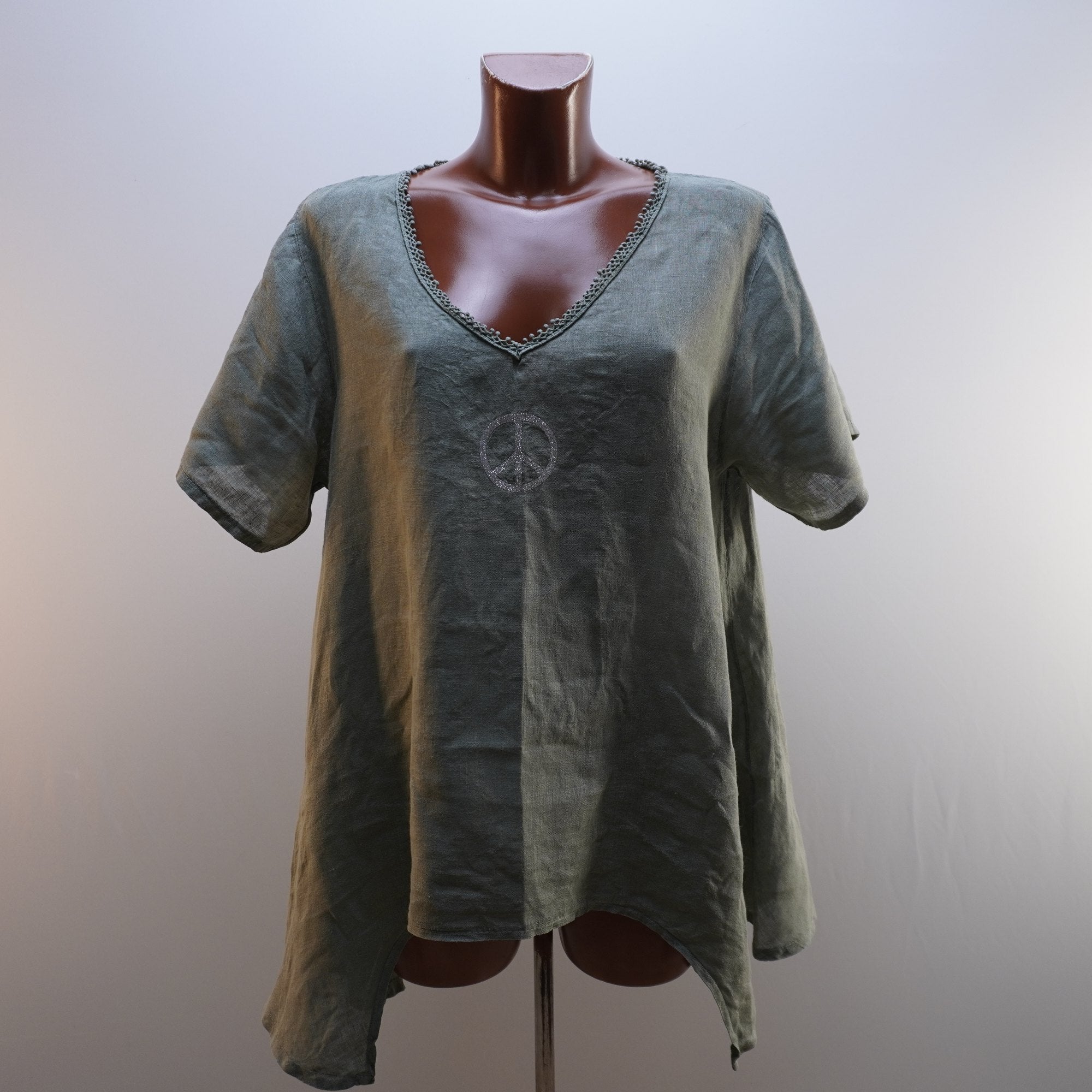 Camiseta de Manga Corta Linen Collection para Mujer Usada - Verde, XL