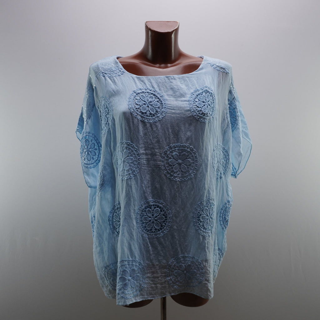 Camiseta de Manga Corta Italian Style para Mujeres - Azul, XL, Usada en Muy Buen Estado