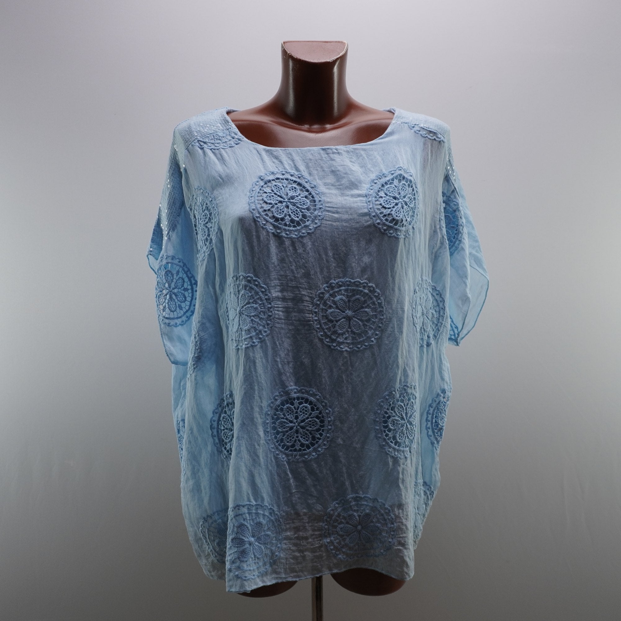 Camiseta de Manga Corta Italian Style para Mujeres - Azul, XL, Usada en Muy Buen Estado