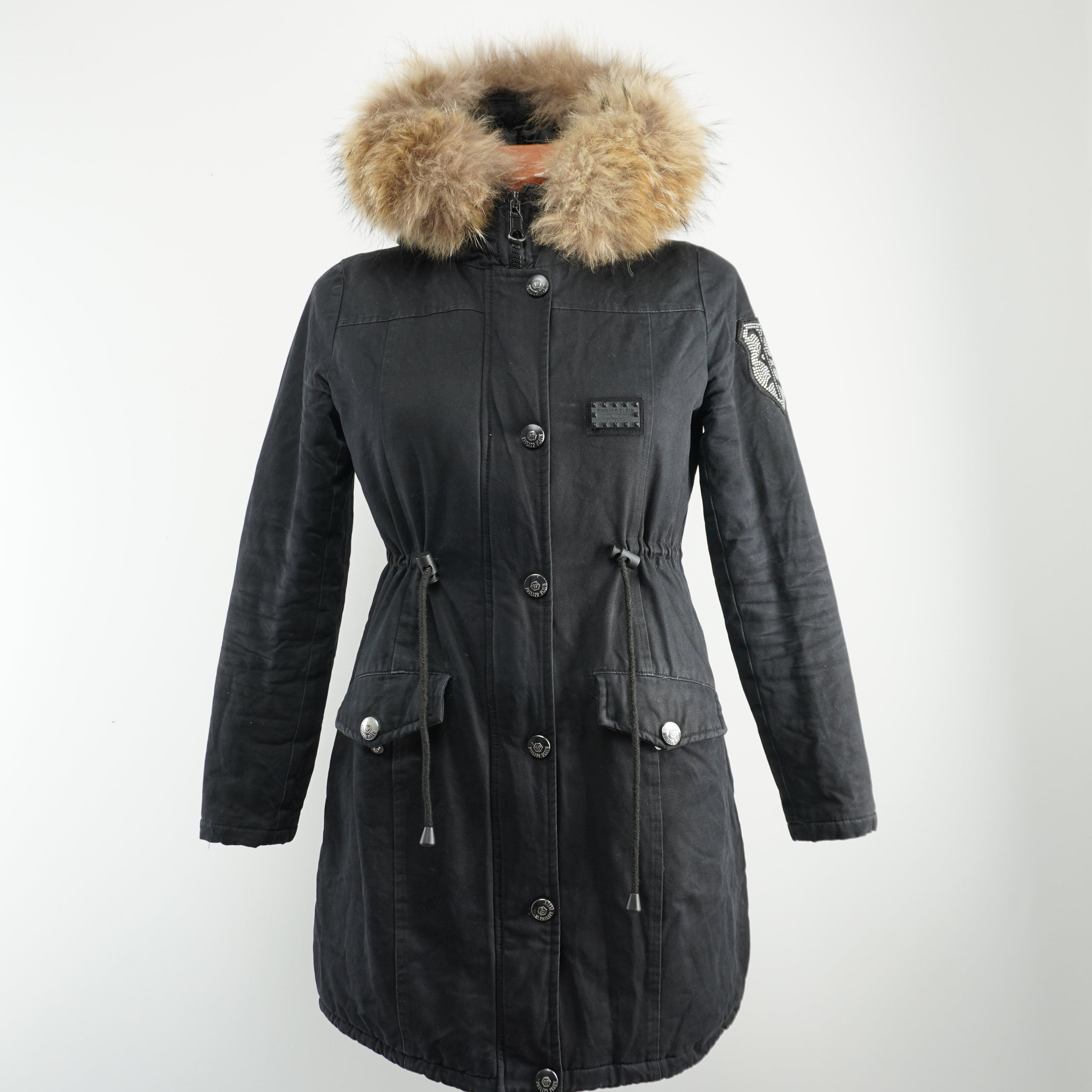 Parka negra Philipp Plein para mujer, talla S - Poco uso